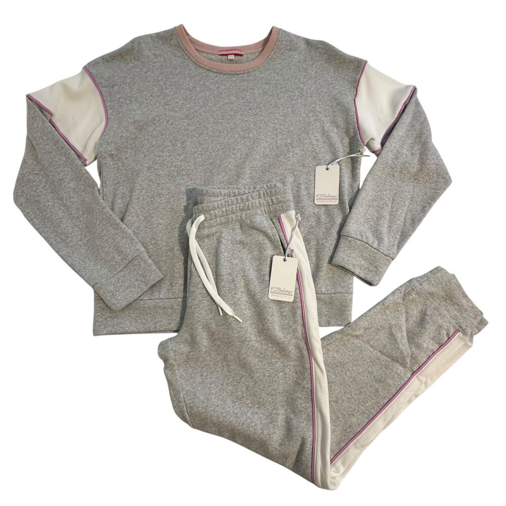 NWT P. J. Salvage 2pc Gray Pink Sweatshirt & Pants Medium